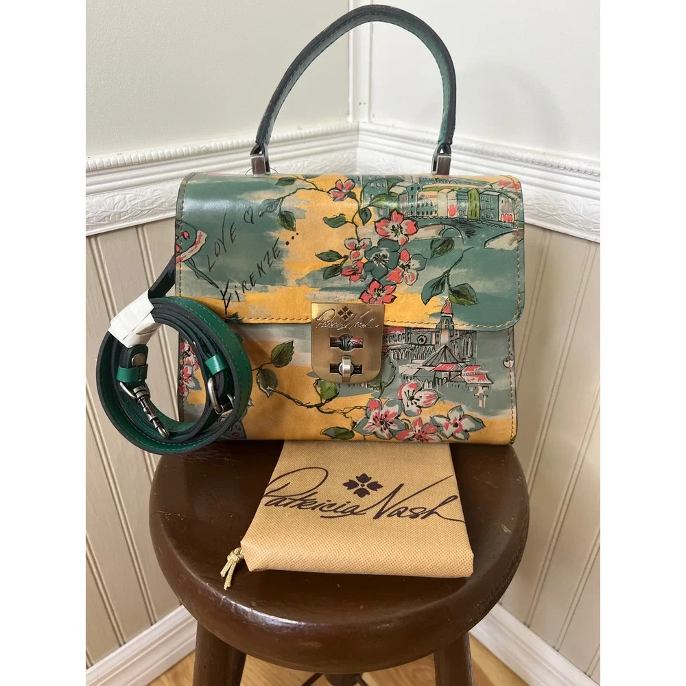 Patricia Nash Chauny Frame Satchel / Crossbody  Leather Floral  Bag NWT